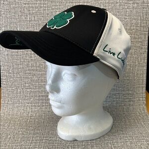 Live Lucky Black and White Baseball Cap with Green Clover Black Clover
